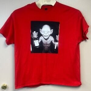 Gildan Heavy Cotton Red T Shirt Lord of the Rings‎ Gollum Drinking Graphic 2XL